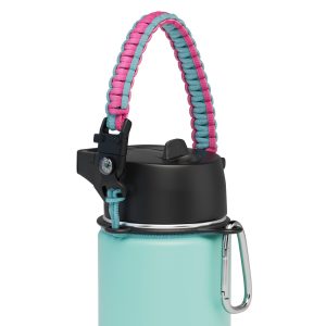 IRON °FLASK Official Paracord Handle, Fits Wide Mouth Water Bottles, Durable Carrier with Carabiner, Safety Ring, Survival Strap Cord, Bubble Gum/Turquoise